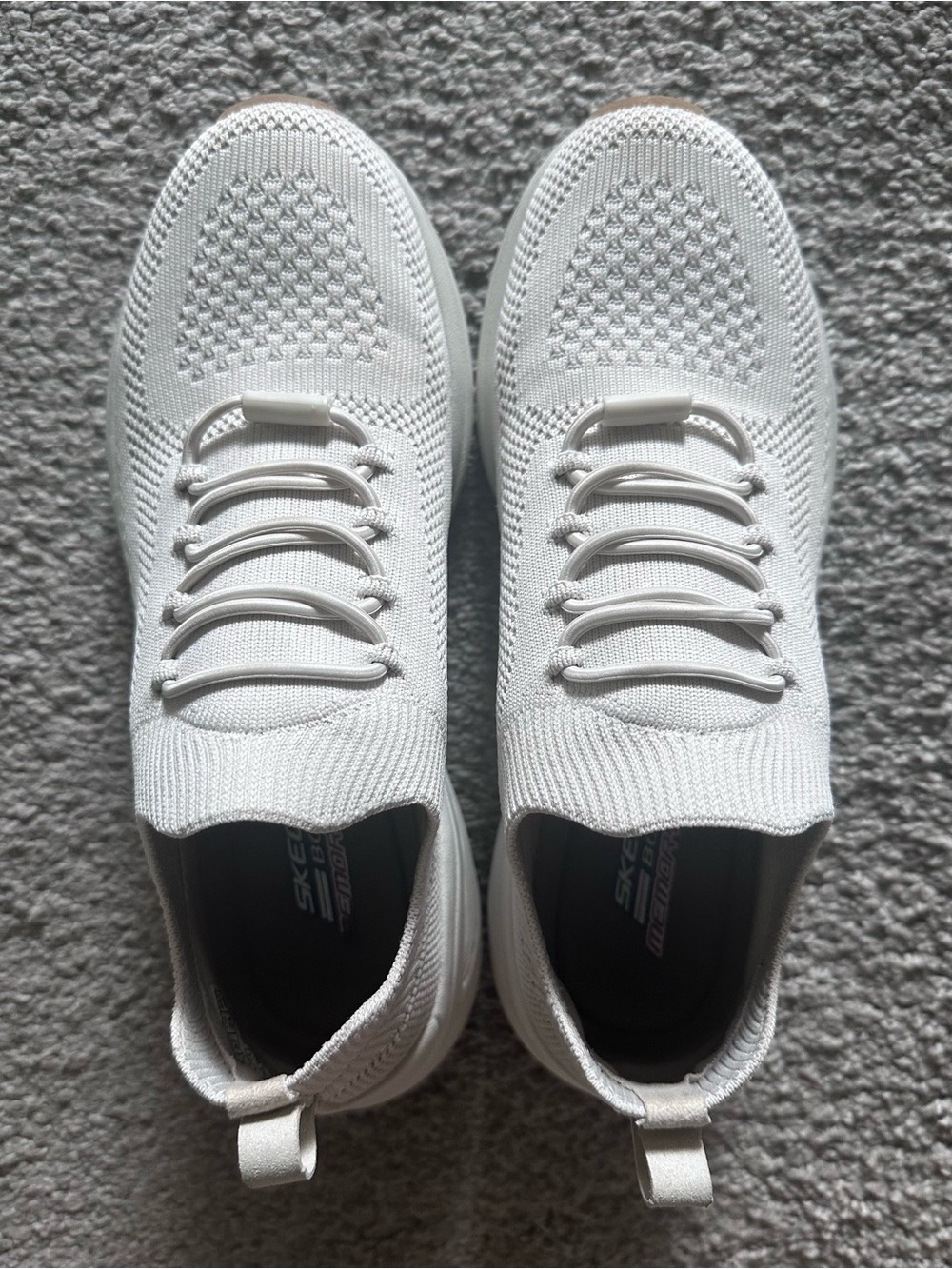 Skechers Women’s All-White/Cream Slip-On Knit Sneakers